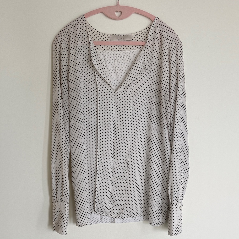 LOFT Black and White Polka Dot Blouse